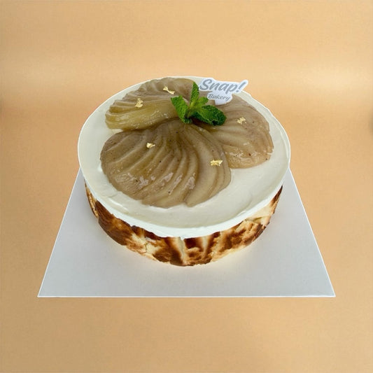 Poached Pear Basque Burnt Cheesecake