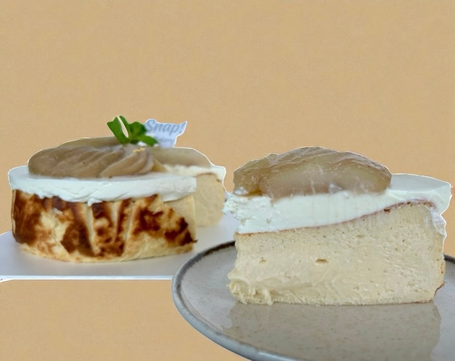 Poached Pear Basque Burnt Cheesecake