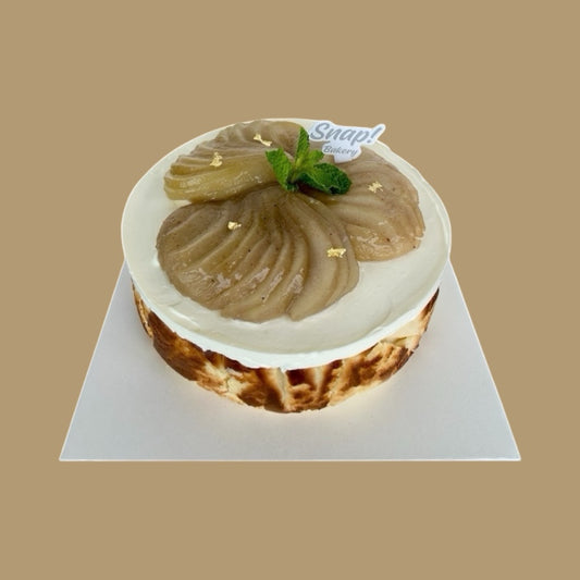 Poached Pear Basque Burnt Cheesecake