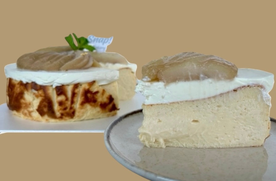 Poached Pear Basque Burnt Cheesecake